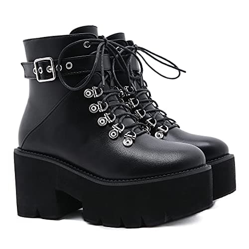 Rui Yue Women's Chunky Ankle Zipper Combat Boots