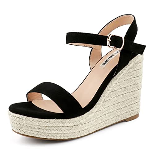 JOY IN LOVE Women's Wedge Espadrille Heel Sandals with Ankle Strap