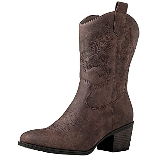 GLOBALWIN Women's Mid Calf Western Cowgirl Bootschunky Low Heel
