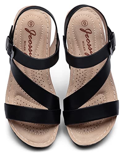 Jeossy Women's Comfortable Platform Wedge Sandals with Buckle