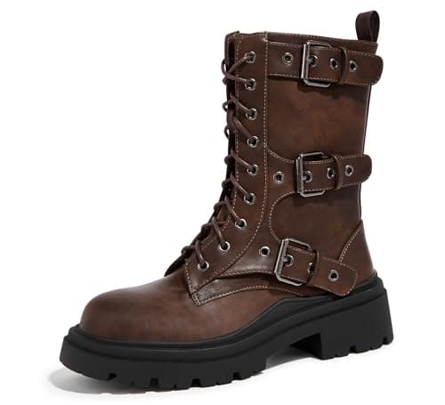 LUCKY STEP Women's Platform Mid Calf Combat Boots-Ankle Booties