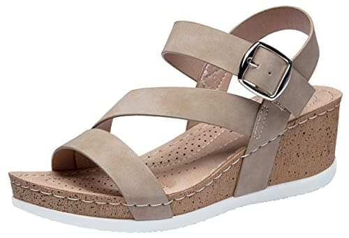Jeossy Women's Comfortable Platform Wedge Sandals with Buckle