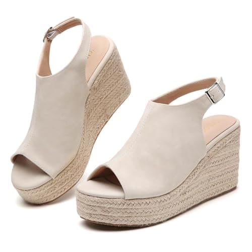 Tilocow Women's Ankle Strap Espadrille Wedges