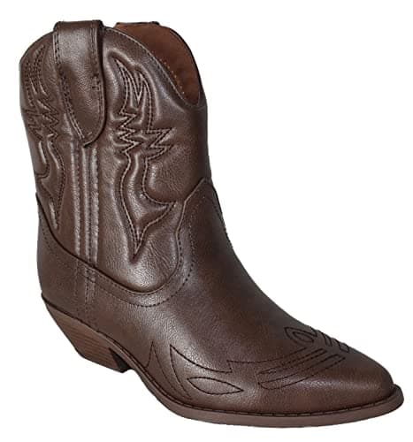 Soda Women's Cowgirl Cowboy Western Stitched Short Booties Pointed Toe (Wide Fit Available)