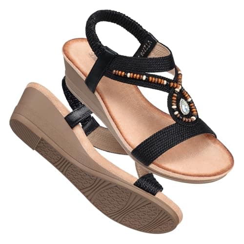 SHIBEVER Women's Comfortable Elastic Ankle Strap Wedge Sandals
