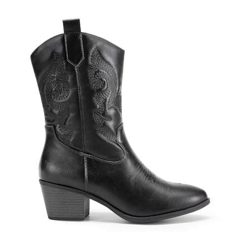 Dream Pairs Women's Mid Calf Embroidered Cowgirl Boots