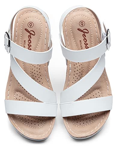 Jeossy Women's Comfortable Platform Wedge Sandals with Buckle