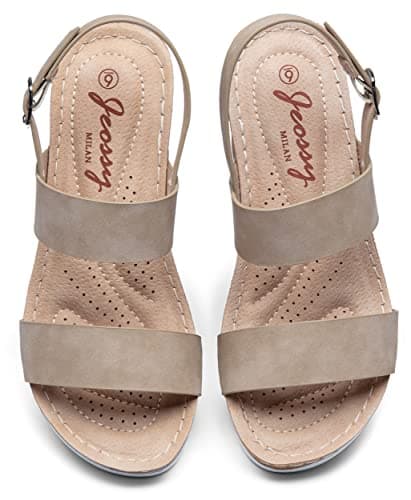 Jeossy Women's Comfortable Platform Wedge Sandals with Buckle