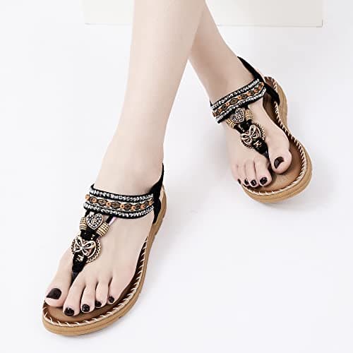 Aomigoct Women's Summer Bohemian Flat Sandals Comfortable Ankle Strap