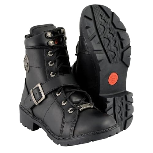 Milwaukee Premium Black Lace-Up Motorcycle Boots for Women Size Wide Width