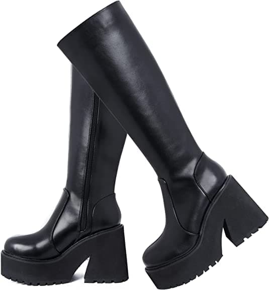 AMINUGAL Black Knee High Boots for Women