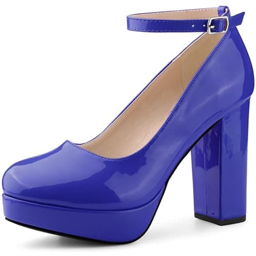 Allegra K Women's Chunky Heel Ankle Strap Mary Janes Pumps