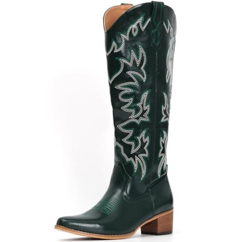 IUV Women's Knee High Western Cowgirl BootsWith Side Zipper & Chunky Heel
