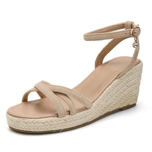 Dressy Strappy Espadrille Wedge Sandals for Women with Cushioned Insole