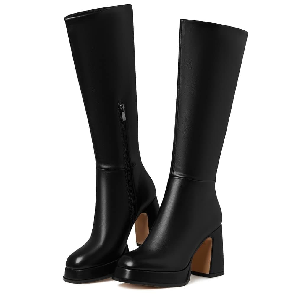 EQAUDES Platform Zipper Knee High Goth Fashion Boots