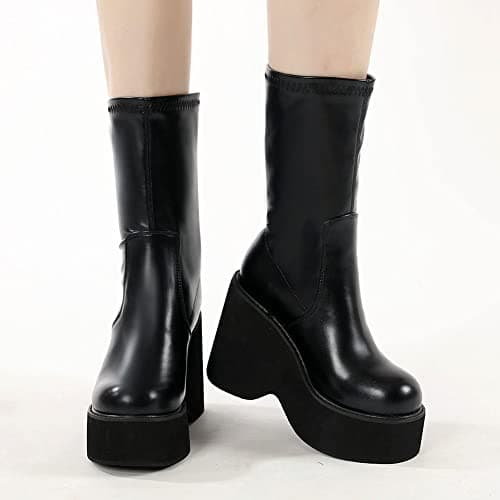 VOMIRA Women's Winter Platform Boots with Gothy Wedge Heel