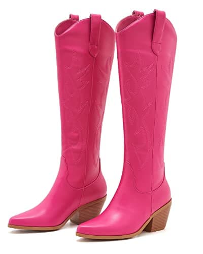 Classic Embroidered ZXHYZLZ Cowgirl Boots for Women Knee High 2" Heel