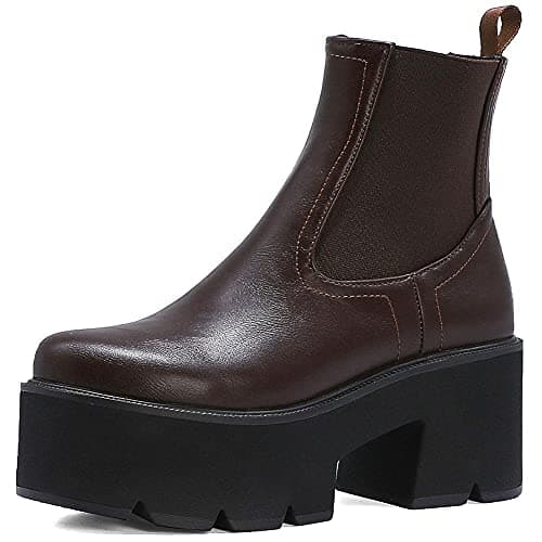 Mikarka Zipper Studded Goth Platform Combat Ankle Boots for Women Mid Chunky Block Heel Motorcyclist Boots