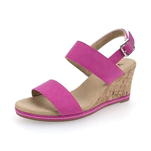 VJH Confort Women's Cork Wedge Sandals with Buckle Strap