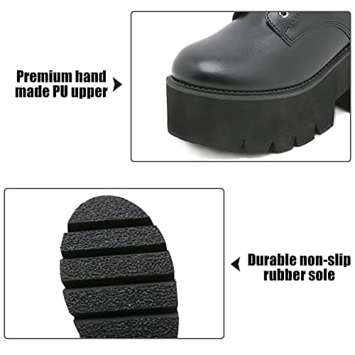 mikarka Women's Studded Black Chunky Heel Combat Ankle Boots
