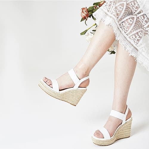 Mikarka Women's Open Toe Wedge Sandals with Elastic Ankle Strap