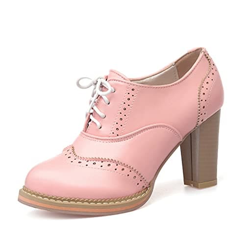 Mikarka Women's Vintage Chunky Heel Brogued Oxford Shoes