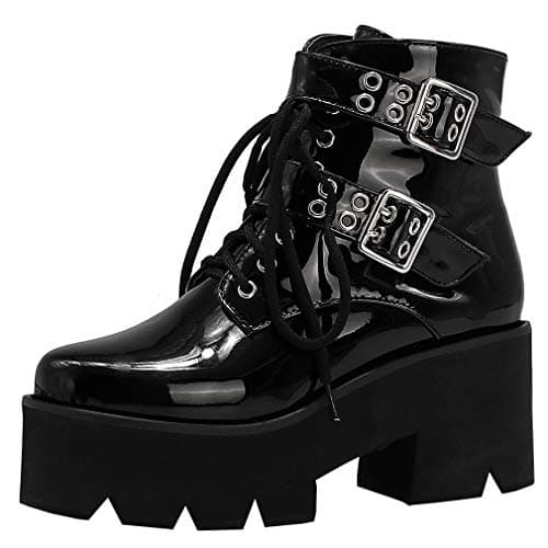Goth Women's Platform Ankle Boots with Chunky High Heel and Lace Up Detail