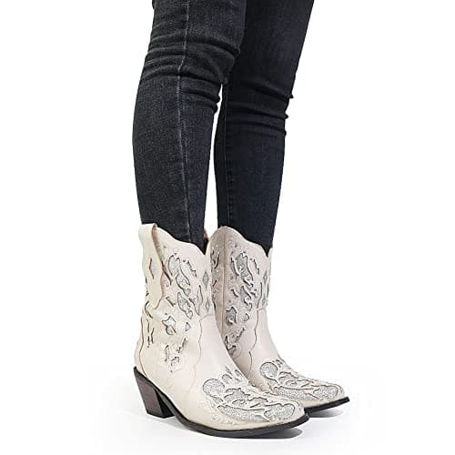 Women's Rhinestone Cowboy Boots for Rodeo - Mid Calf Western Style