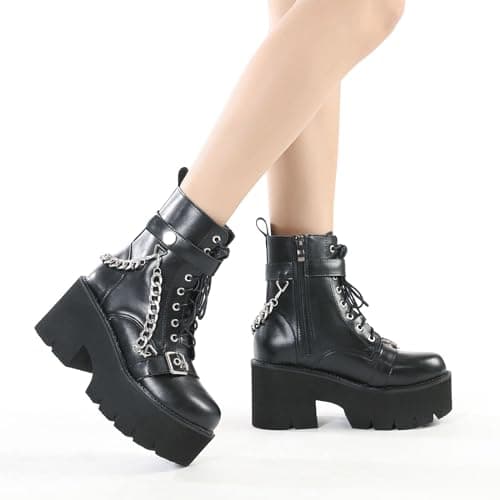 Women's Black Lace up Goth Platform Boots for Cosplay Fashion Punk Style.