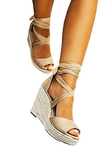 Seraih Women's Lace-Up Espadrille Wedge Sandals Heels Ankle Strap Summer Shoes