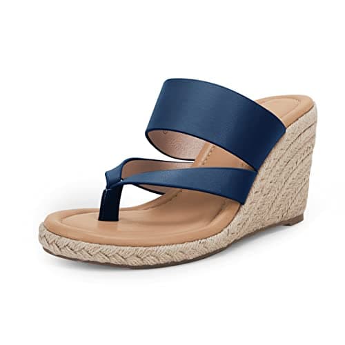 Coutgo Women's Espadrille Wedge Sandals Leather Strap Slides Summer Casual