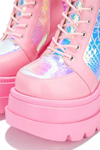 Pink Holographic Platform Ankle Boots for Women - Size 9