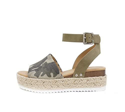 Soda Open Toe Buckle Ankle Strap Flatform Wedge Casual Espadrille Sandal