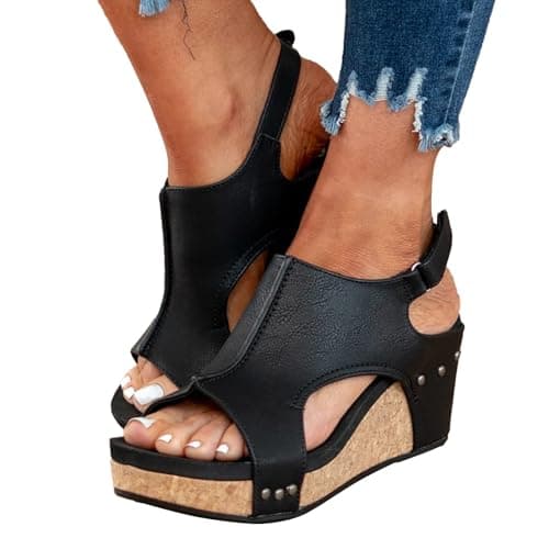 Inefole Women's Brown Leather Orthopedic Platform Sandals - Arch Support