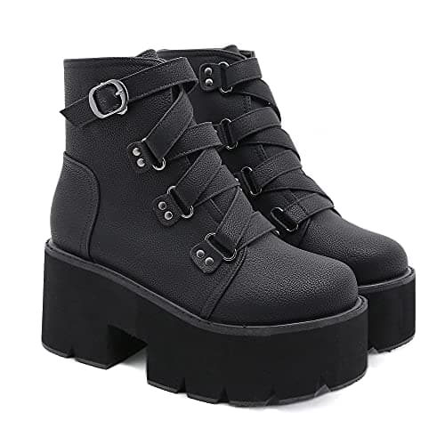 Rui Yue Women's Chunky Ankle Zipper Combat Boots