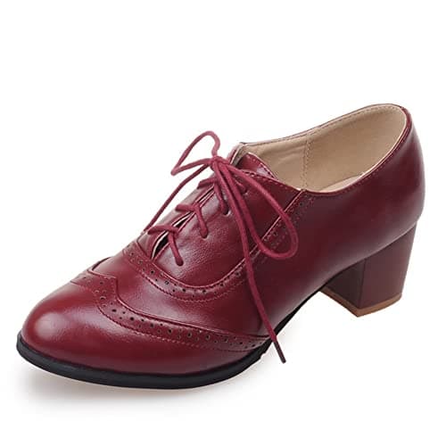 Mikarka Women's Vintage Chunky Heel Brogued Oxford Shoes