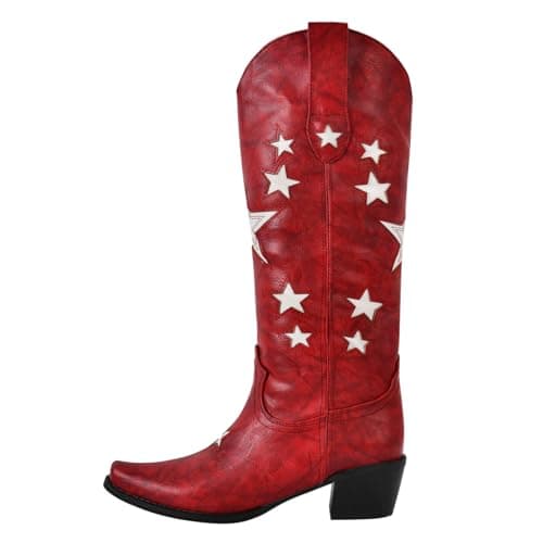 Red Yolkomo Western Cowgirl Boots, Pointed Toe Mid Calf Knee High