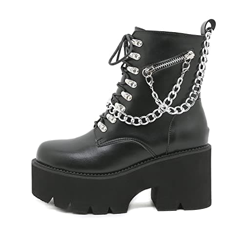 Women's Black Lace up Goth Platform Boots for Cosplay Fashion Punk Style.