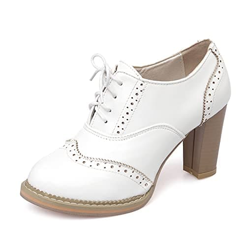Mikarka Women's Vintage Chunky Heel Brogued Oxford Shoes