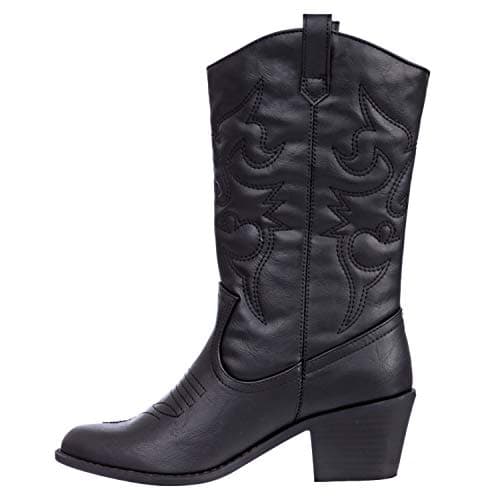 Charlies Albert Women's Mid-Calf Embroidered Cowboy Boots Low Stacked Heel Western