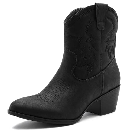 GLOBALWIN Women's Mid-Calf Western Cowboy Boots Fashion Cowgirl Low Heel