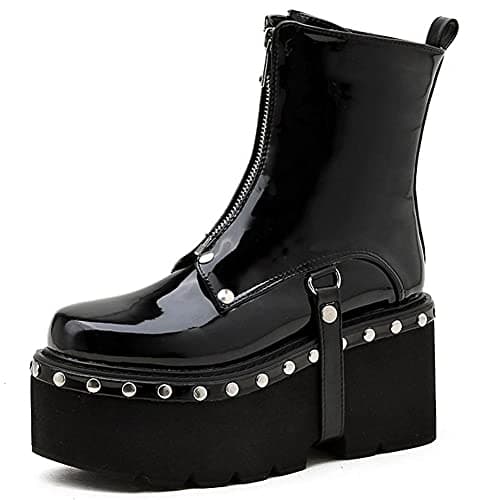 Mikarka Women's Studded Chain Ankle Boots - Chunky Heel Combat Booties