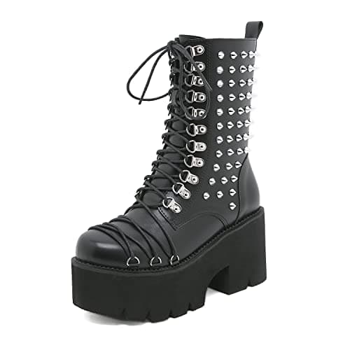 GooMaShoes Women's Black Lace up Goth Platform Boots for Cosplay and Fashion
| GooMaShoes Women's Chunky Block Ankle Gothic Combat Boots for Gothic and Punk Stylists
| GooMaShoes Black Lace up Gothic Platform Boots with Chunky Block Heel for Women