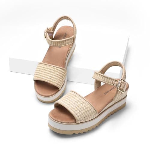 Dream Pairs Women's Open Toe Buckle Ankle Strap Espadrille Platform Wedge Sandals