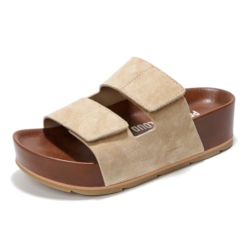 Pismo Women's Genuine Leather Summer Sandals - Comfortable Memory Foam Wedges