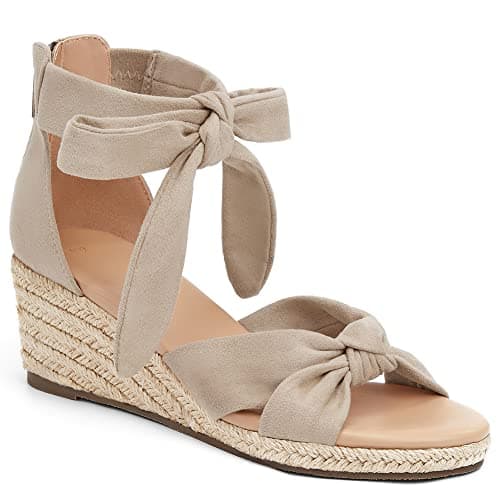 LAICIGO Women's Wedding Espadrilles Wedge Sandals with Back Zipper Open Toe Platform Ankle Strap