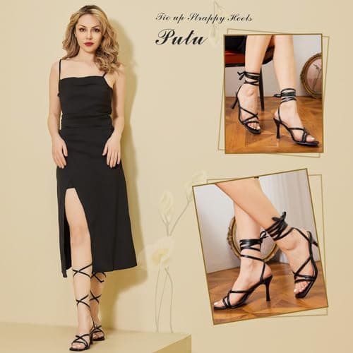 Putu Women's Tie-Up Strappy Stiletto Heels Sandals for Wedding, Party, Prom