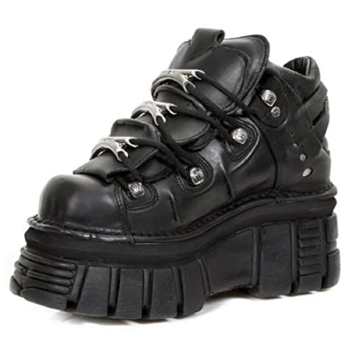 New Rock 106 S29 Women's Gothic Punk Black Metallic Ankle Boots