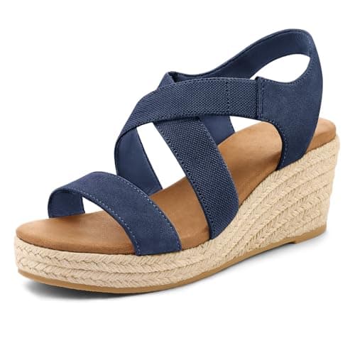 mysoft Women's Elastic Ankle Strap Espadrille Wedge Sandals
