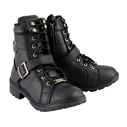 Milwaukee Premium Black Lace-Up Motorcycle Boots for Women Size Wide Width